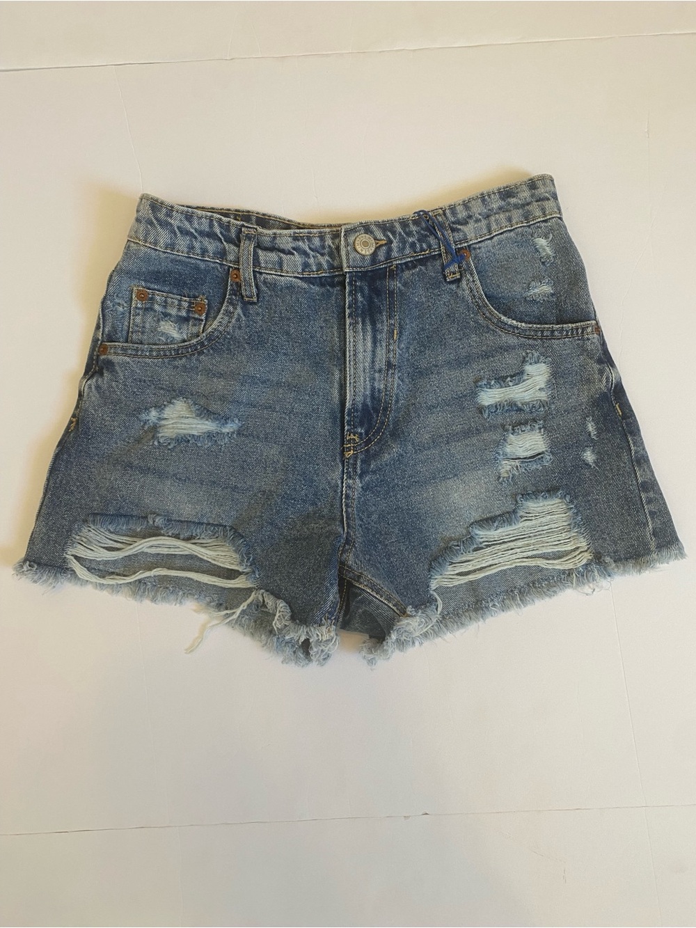 Love Tree Denim Distressed High-Rise Cutoff Shorts | Medium Wash | Frayed Hem